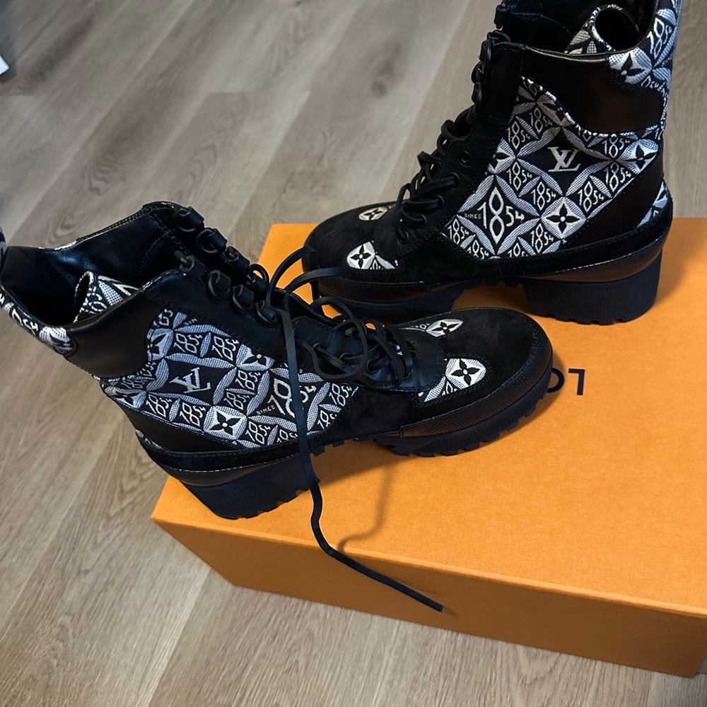 Louis Vuitton Black and White Combat Boots